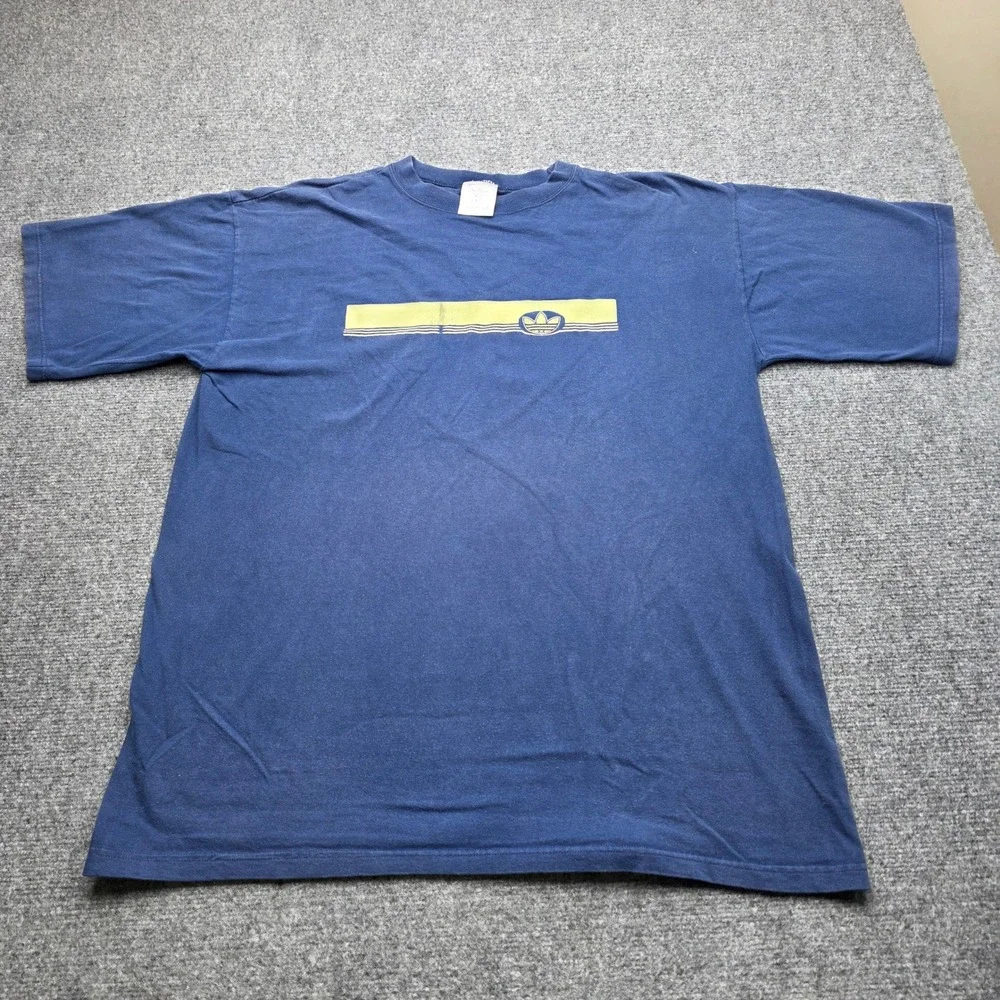 Vintage 90s Adidas Trefoil T-Shirt Mens XL Navy Blue Made In USA Double Sided